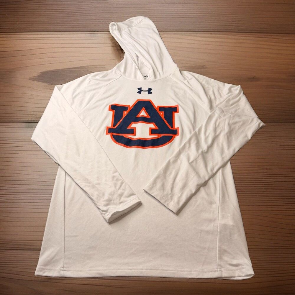 Under Armour Auburn Tigers Hooded Performance Shirt White Mens Small Loose